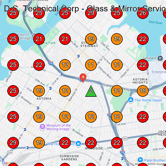 D.C. Technical Corp - Glass & Mirror Service GeoGrid visibility map for Glass & Mirror Shop in Long Island City